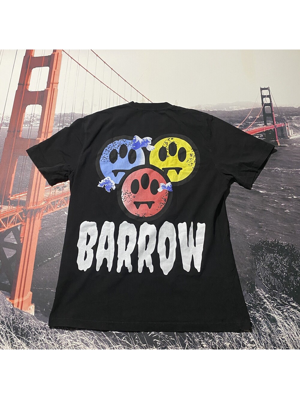 Barrow Smiley Face Graphic T-Shirt Men's Size XL Black Cotton Streetwear Tee